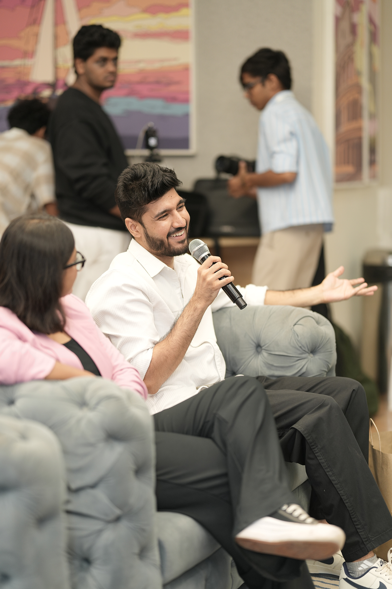 Audience member speaking with mic