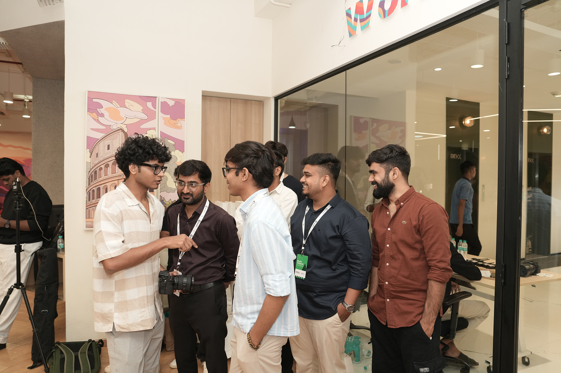 Attendees in conversation
